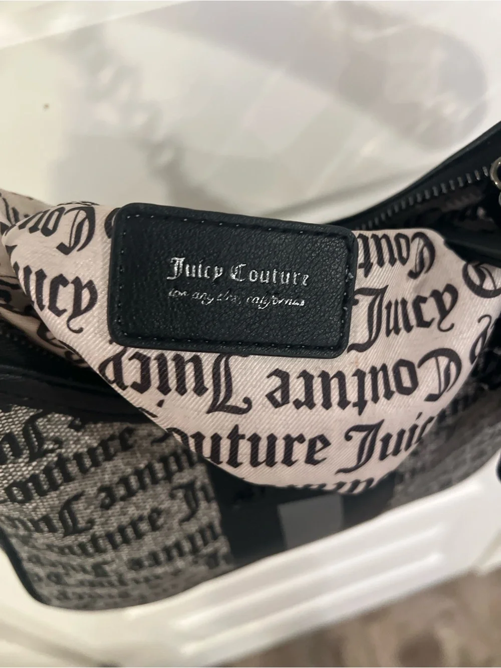 Juicy Couture Black Logo Jacquard Shoulder Bag with Detachable Pouch